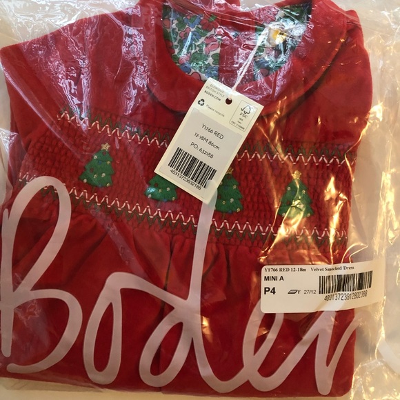 NWT Mini Boden Velvet Smocked Dress - Picture 4 of 6